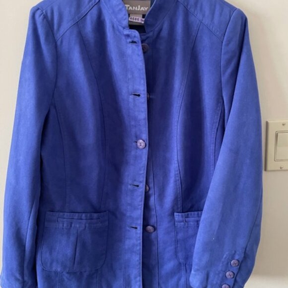 Tan Jay Jacket VTG - Vibrant Blue - soft faux suede material -large size 8 - Picture 1 of 7